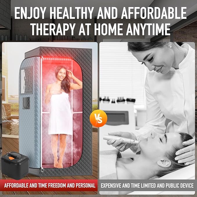 Portable Sauna Tent with Steam 660nm Red Light & 850nm Light Device, 3L Steamer, Folding Chair, 90 x 90 x 180cm â€” Black