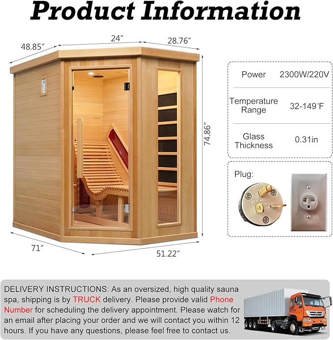amocane 1-2 Person Infrared Wooden Sauna with Recliner