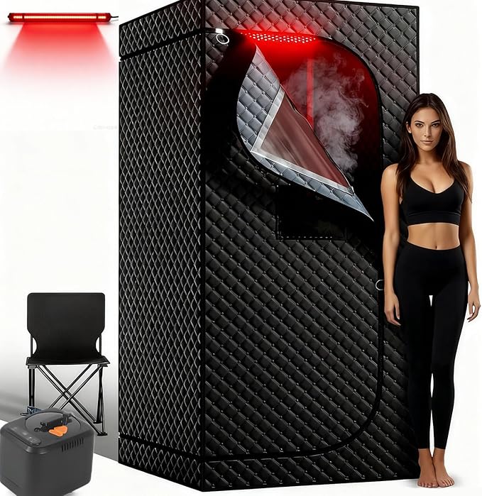 Valdera Portable Sauna Tent with Red Light 660nm+850nm, 1300W/3L (Black)