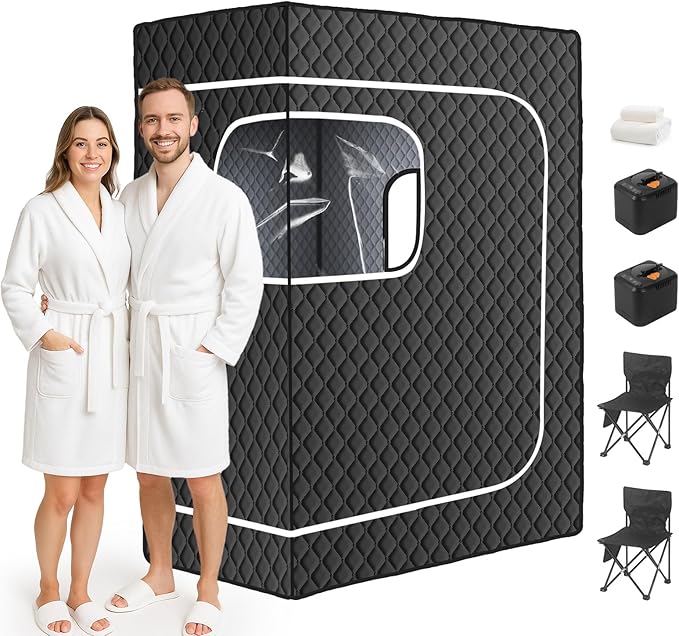 LIWEGHT 2-Person Portable Steam Sauna Box with 2 Steamers (124.5Ã—91.4Ã—180.3cm)