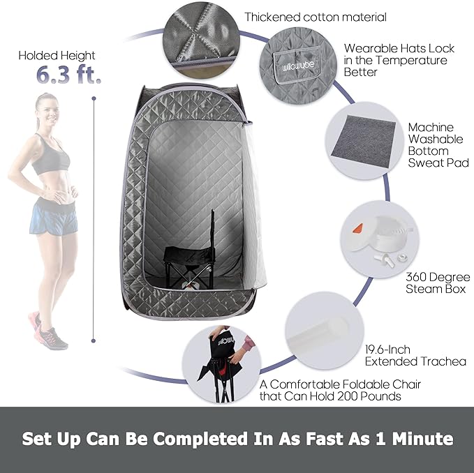 WillowyBe Portable Steam Sauna with Bluetooth (85x85x145cm)