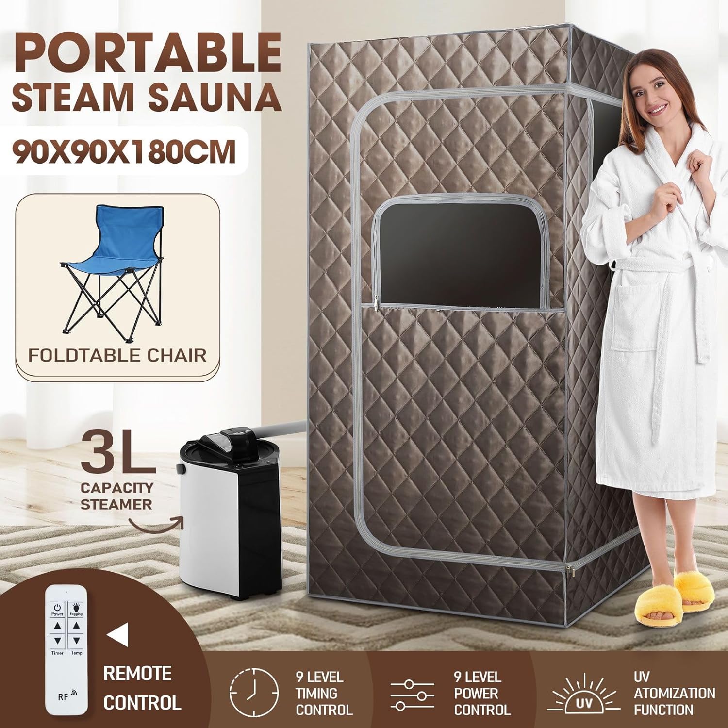 AUSWAY Sauna Box, 3L Steam Generator, 240V, 90x90x180cm, Max 65Â°C, 4.2â˜…/13 Reviews (AU Stock)