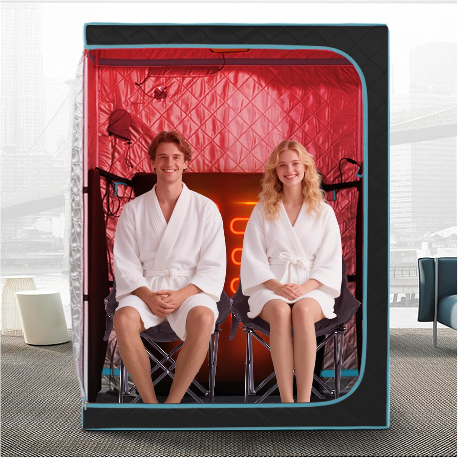 ZONEMEL 2-Person Portable Full-Spectrum Infrared Sauna, 1600W, 3 Carbon Panels, Red Light Therapy, 120x90x160cm (US Import)