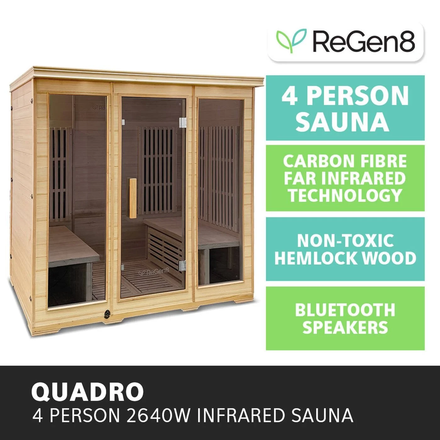 Quadro - 4 Person 2640W Infrared Sauna
