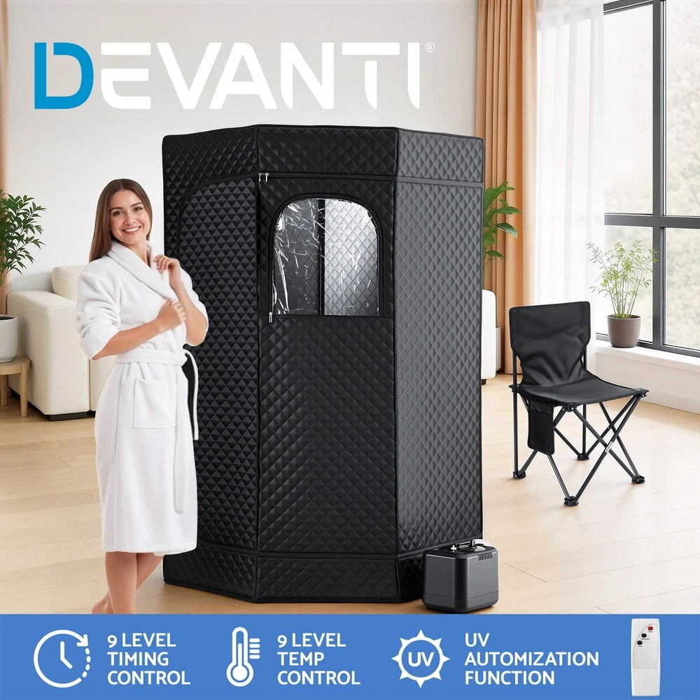 Devanti Portable Steam Sauna Tent 1000W 3L Steamer Pot Full Body Home SPA Timer