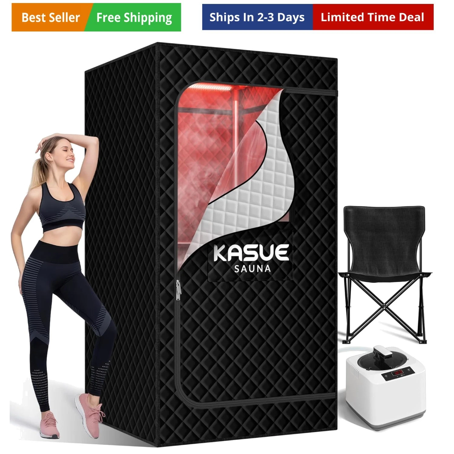 Portable Infrared Sauna, Steam Sauna with XL Steamer, 5-Layer Waterproof & He...