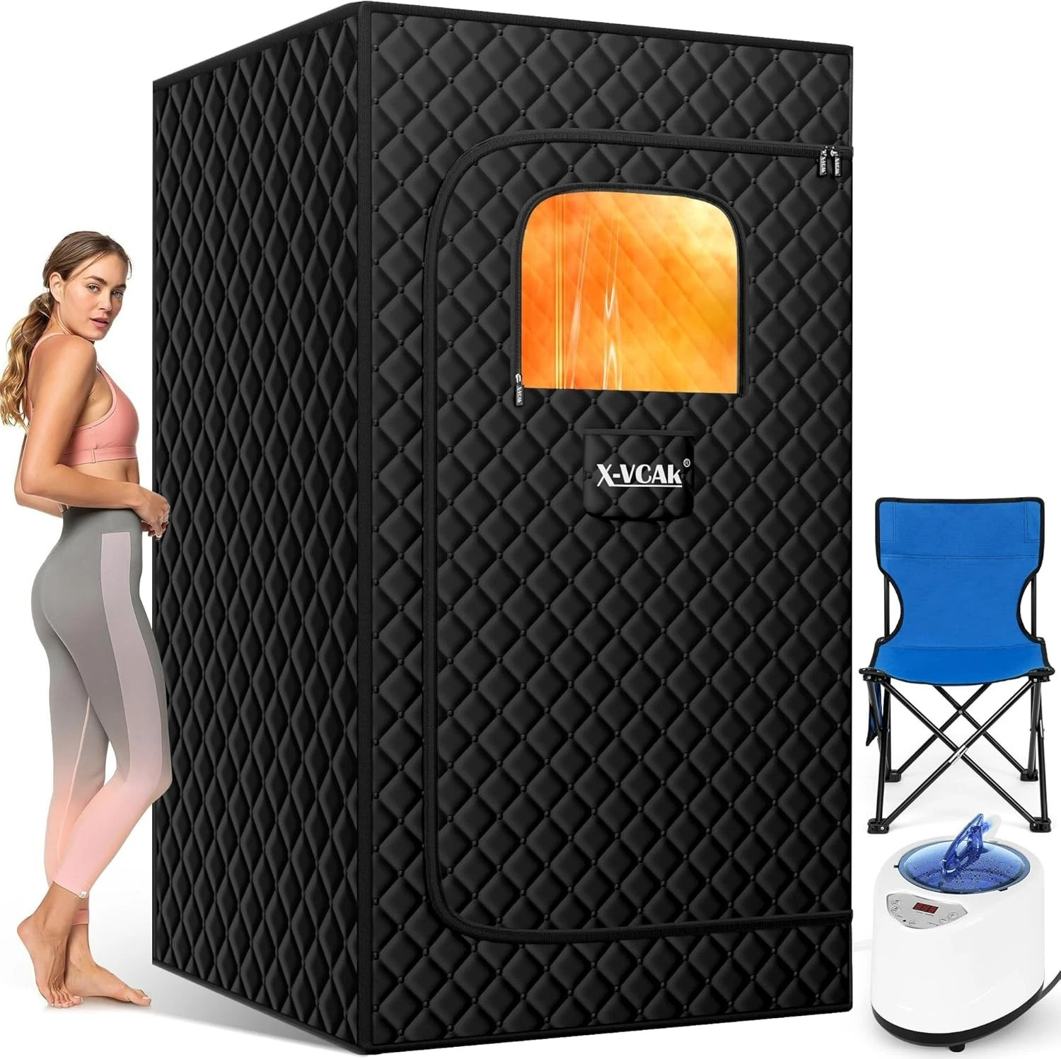 X-Vcak Upgraded Steam Sauna Box Tent Relaxation, Chair, Remote, 9 Levels
