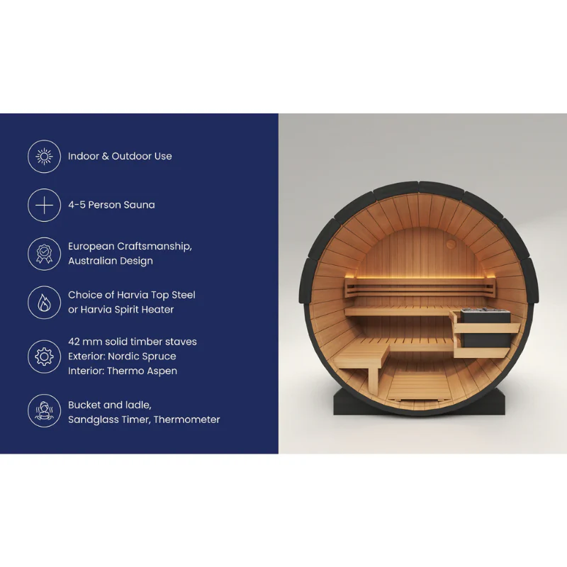 Cove 4â€“5 Person Outdoor Traditional Barrel Sauna
