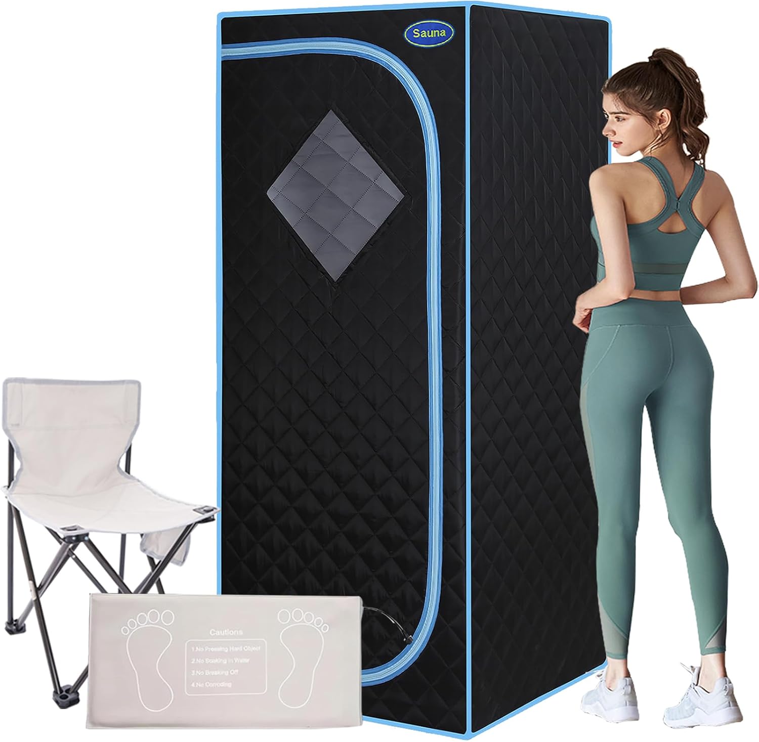 Portable Infrared Sauna for Home Spa with Heated Feet and Portable Chair â€” Black