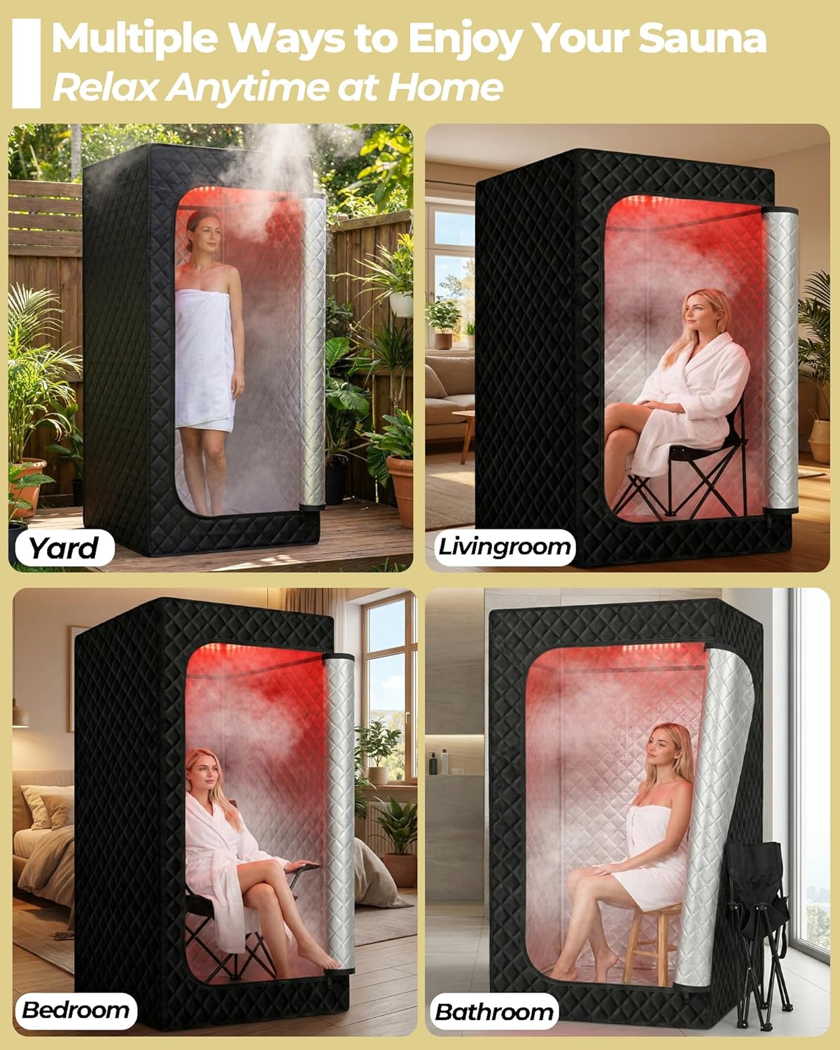Portable Infrared Sauna Tent for Home with 3L 1300W Steamer, 9-Level Remote Control, Foldable Chair & Extra-Large Tent (80 x 80 x 180cm)