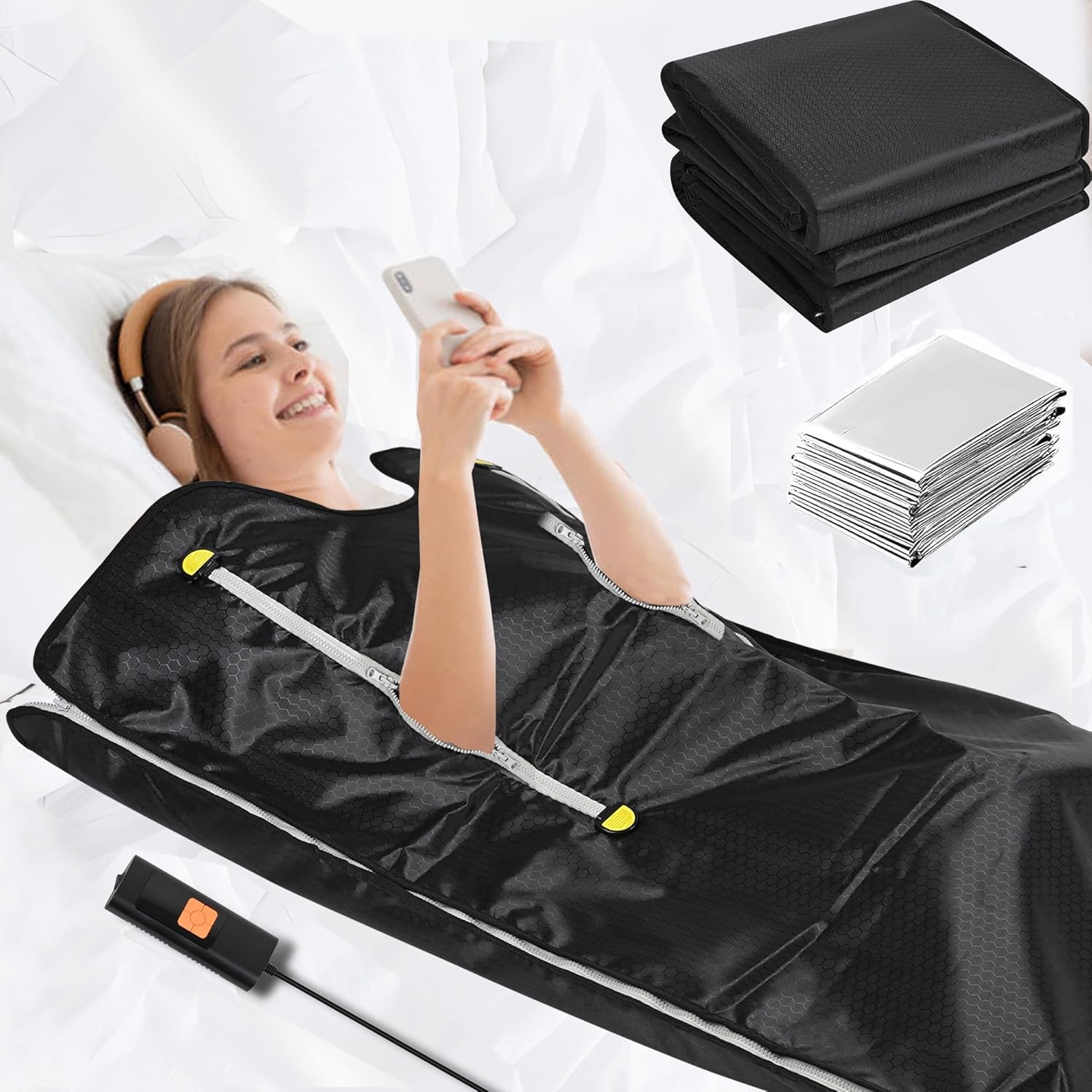 Home Infrared Sauna Blanket - 30-80Â° Dual Layer Temperature Control, 20-60 Minute Timer, 1.8 x 0.8m